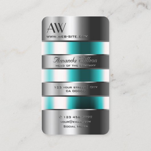 Silver Blauwgroen Glass Engraving Letters voor Mon Visitekaartje (Achterkant)