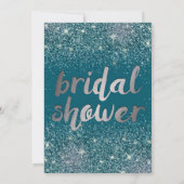 Silver & Blauwgroen Glitter Bruids Douche Uitnodig Kaart (Achterkant)