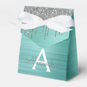 Silver Blauwgroen Glitter geborsteld Metaal Monogr Bedankdoosjes (Voorkant Zijde)