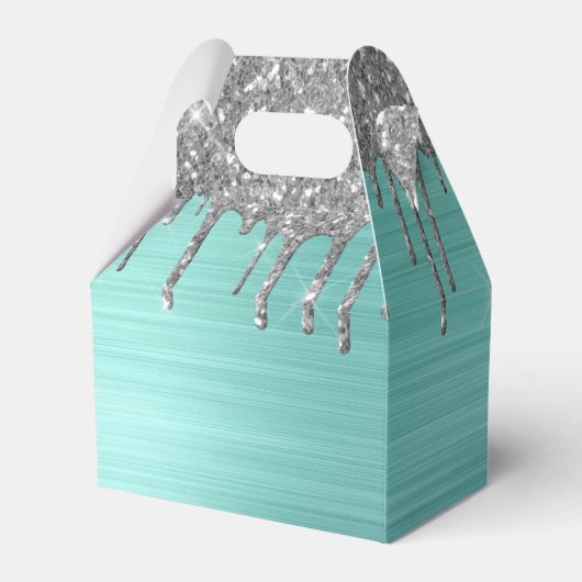 Silver Blauwgroen Glitter geborsteld Metaal Monogr Bedankdoosjes (Achterkant)