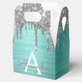 Silver Blauwgroen Glitter geborsteld Metaal Monogr Bedankdoosjes (Geopend)