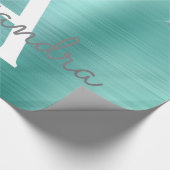 Silver Blauwgroen Glitter geborsteld Metaal Monogr Cadeaupapier (Hoek)