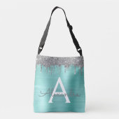 Silver Blauwgroen Glitter geborsteld Metaal Monogr Crossbody Tas (Achterkant)