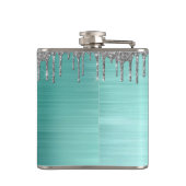 Silver Blauwgroen Glitter geborsteld Metaal Monogr Heupfles (Achterkant)