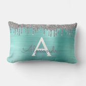 Silver Blauwgroen Glitter geborsteld Metaal Monogr Kussen (Voorkant)
