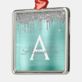 Silver Blauwgroen Glitter geborsteld Metaal Monogr Metalen Ornament (Links)