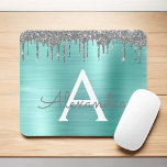 Silver Blauwgroen Glitter geborsteld Metaal Monogr Muismat<br><div class="desc">Silver en Blauwgroen Aqua Blue Faux Folie Metallic Sparkle Glitter Brushed Metal Monogram Name and Initiaal Mousepad (muispad). Dit maakt de perfecte liefhebbende 16 verjaardag,  bruiloft,  vrijgezellenfeest,  verjaardagsdag,  baby shower of vrijgezellenfeest voor iemand die van luxe glam en stijl houdt.</div>