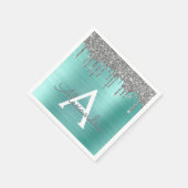 Silver Blauwgroen Glitter geborsteld Metaal Monogr Servet (Hoek)