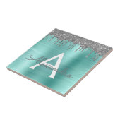 Silver Blauwgroen Glitter geborsteld Metaal Monogr Tegeltje (Zijkant)