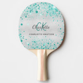 Silver blauwgroen glitter groene monogram tafeltennisbatje (Voorkant)