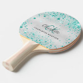 Silver blauwgroen glitter groene monogram tafeltennisbatje (Voorkant Gekanteld)