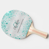 Silver blauwgroen glitter groene monogram tafeltennisbatje (Zijkant)