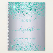 Silver blauwgroen glitter naammanuscript 2023 planner (Voorkant)