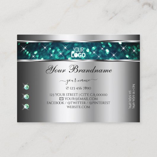 Silver Blauwgroen Glitter Sparkle Rhinestones voeg Visitekaartje (Achterkant)