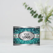 Silver Blauwgroen Glitter Sparkle Rhinestones voeg Visitekaartje (Staand voorkant)
