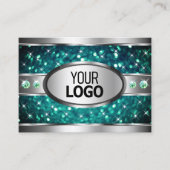Silver Blauwgroen Glitter Sparkle Rhinestones voeg Visitekaartje (Voorkant)