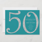 Silver Blauwgroen Glitter Surprise 50ste verjaarda Kaart (Voorkant)