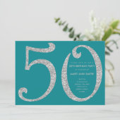 Silver Blauwgroen Glitter Surprise 50ste verjaarda Kaart (Staand voorkant)