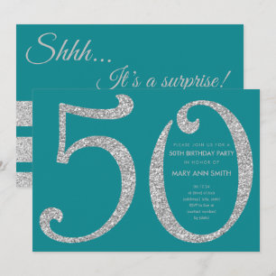Silver Blauwgroen Glitter Surprise 50ste verjaarda Kaart