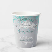 Silver Blauwgroen Jeweled Tiara Quinceañera Papieren Bekers (Achterkant)