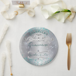 Silver Blauwgroen Jeweled Tiara Quinceañera Papieren Bordje