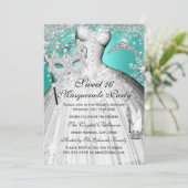 Silver Blauwgroen prinses Masquerade Sweet 16 Invi Kaart (Staand voorkant)