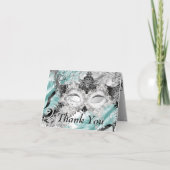 Silver Blauwgroen Sparkle Mask Masquerade Dank u Bedankkaart (Voorkant)