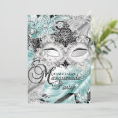 Silver Blauwgroen Sparkle Masquerade Quinceanera Kaart (Staand voorkant)
