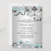 Silver Blauwgroen Sparkle Masquerade Quinceanera Kaart (Achterkant)