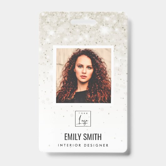 SILVER BLEEK GLITTER WERKGELEGENHEID FOTO BARCODE  BADGE (Voorzijde)