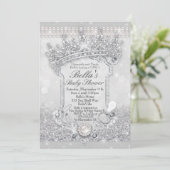 Silver Bling Glitter Baby Shower-uitnodigingen Kaart (Staand voorkant)