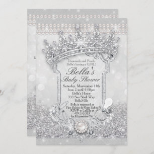 Silver Bling Glitter Baby Shower-uitnodigingen Kaart