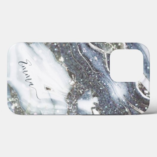 Silver bling glitter douanenaam script Case-Mate iPhone case (Achterkant (horizontaal))
