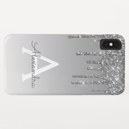 Silver Bling | Luxe Sparkle Glitter Monogram Case-Mate iPhone Case (Achterkant (horizontaal))