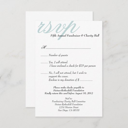 Silver blu gala formele gebeurtenis elegant RSVP r Kaart (Voorkant / Achterkant)