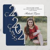Silver Blue 2021 Photo Afstuderen Invitation Kaart (Voorkant / Achterkant)