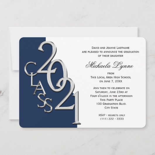 Silver Blue 2021 Photo Afstuderen Invitation Kaart (Achterkant)