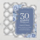 Silver Blue 30th Birthday Invitation Kaart (Voorkant / Achterkant)