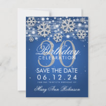 Silver Blue 30th Birthday Save Date Winter
