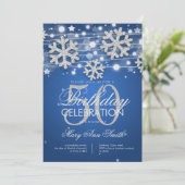 Silver Blue 50th Birthday Party Winter Glitter Kaart (Staand voorkant)