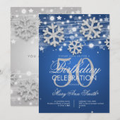 Silver Blue 50th Birthday Party Winter Glitter Kaart (Voorkant / Achterkant)