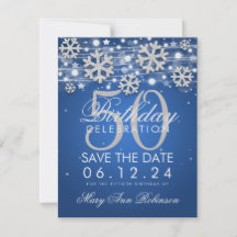 Silver Blue 50th Birthday Save Date Winter