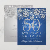 Silver Blue 50th Birthday Save the Date Winter Kaart (Voorkant / Achterkant)