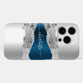 Silver blue agate marble name script Case-Mate iPhone case (Achterkant (horizontaal))