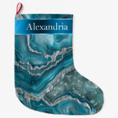 Silver Blue Aqua Glam Glitz Kerstnaam Grote Kerstsok (Voorkant)