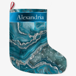 Silver Blue Aqua Glam Glitz Kerstnaam Grote Kerstsok