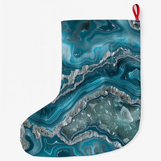 Silver Blue Aqua Glam Glitz Kerstnaam Grote Kerstsok (Achterkant)