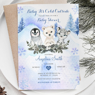 Silver Blue Arctic Winter Mountain Baby shower Kaart