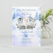Silver Blue Arctic Winter Mountain Baby shower Kaart (Staand voorkant)