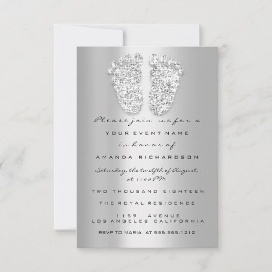 Silver Blue Baby shower Feet Boy Girl 3d Effect Kaart (Voorkant)